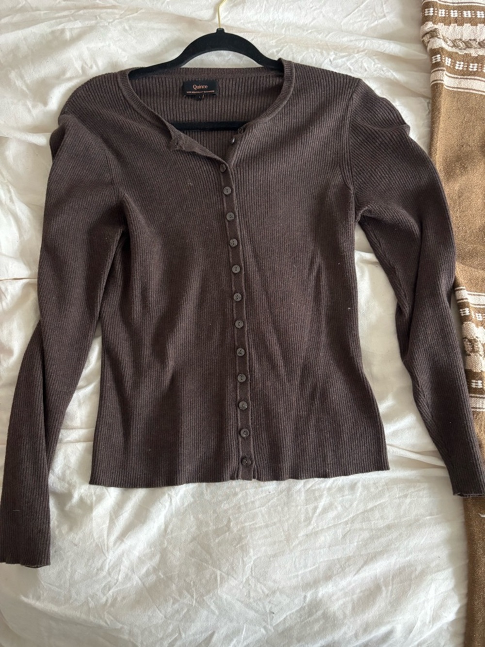 Quince Chocolate Brown Ribbed Cashmere Cardigan